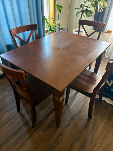 Dark brown wood square dining - dark,